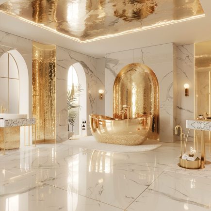 Luxury Bathroom design with metallic finishing - Designmaster Interior fit out Dubai