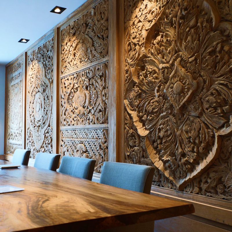 Teak wood Carvings of Chettinad designs in Dubai luxury Interior - DesignMaster Fit Out Dubai